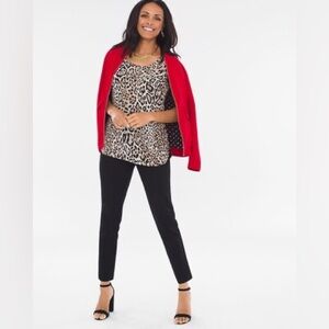 Chico’s Jacket Sz 2X Clean Crepe Bomber Pockets + Flap Lined Polka Dots Zipper